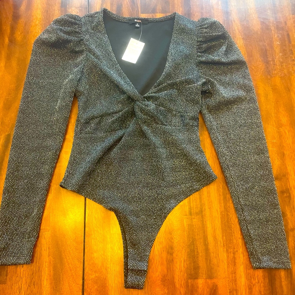 Blashe black sparkle long sleeve bodysuit NWT size medium